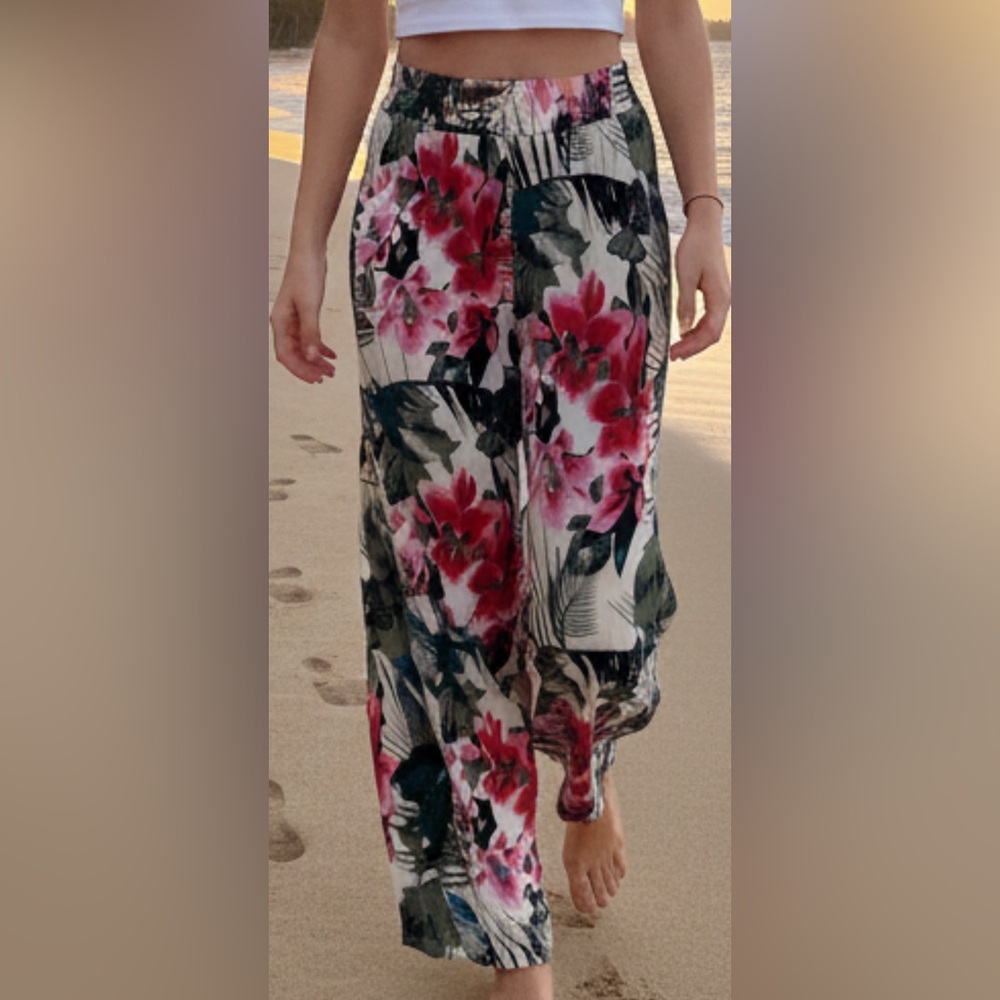Caligirl Floral Wide Leg Palazzo Beach Pants size large-xl, nwt